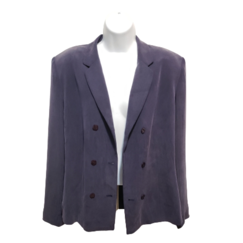 Travis Ayers 100% Silk Double Breasted Plum Blazer Size 12